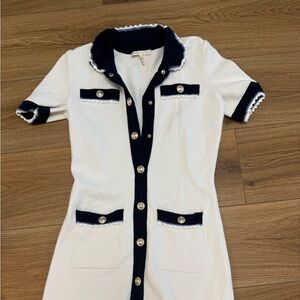 Maje Navy and Cream Button-Down dress